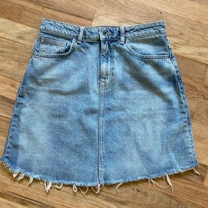 Hand bleached vintage high waist jean skirt